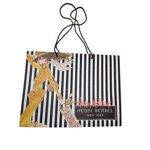 NEW Henri Bendel Large Shopping bag iconic centennial brown white stripes